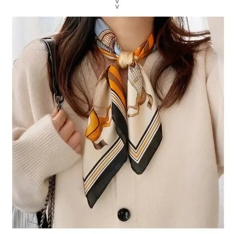 Horse Print Square Scarf with Decorative Patterned Border