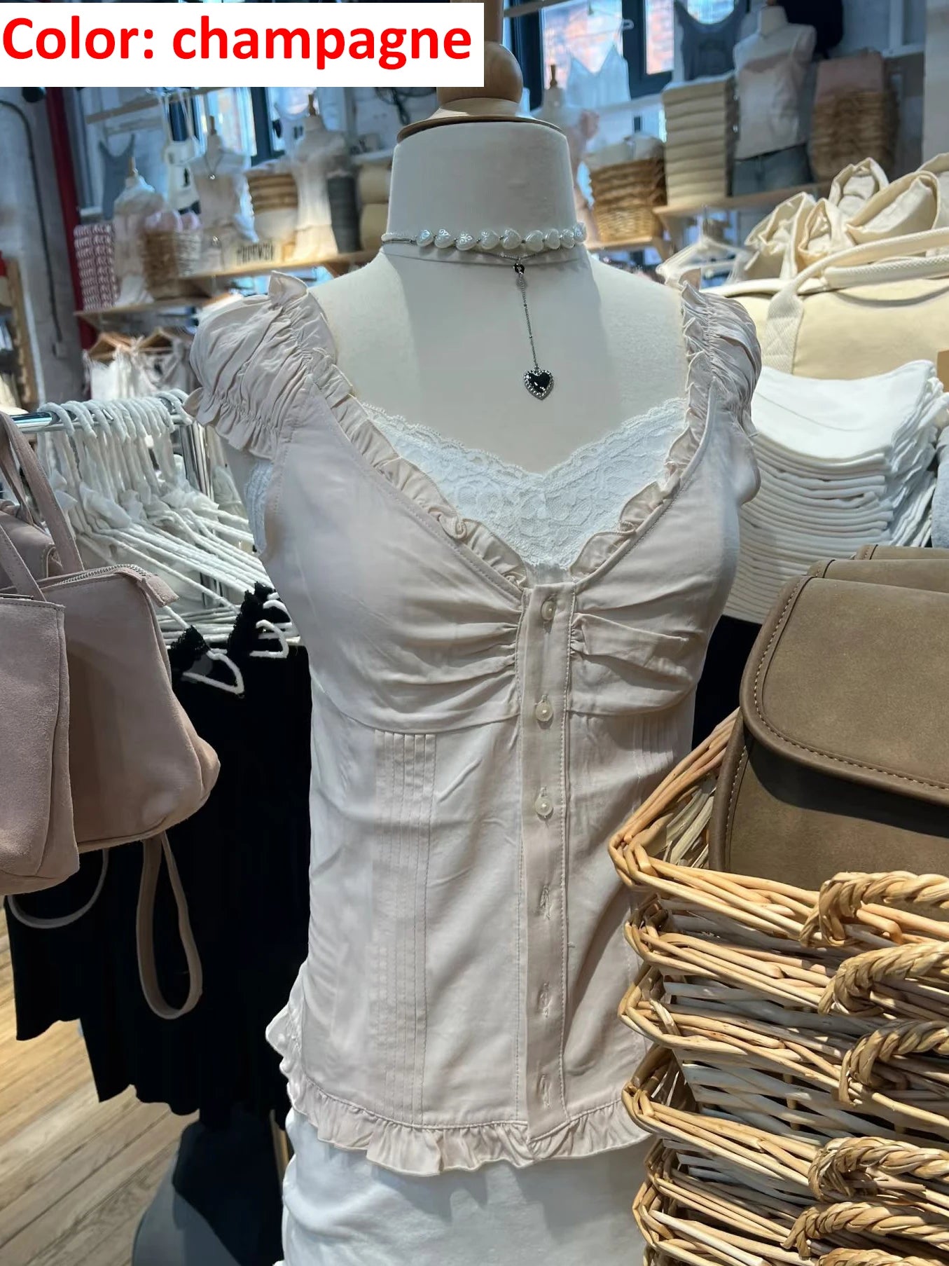 Women's Ruffled Cotton Sleeveless Blouse with Button Front and Mixed Pattern Options