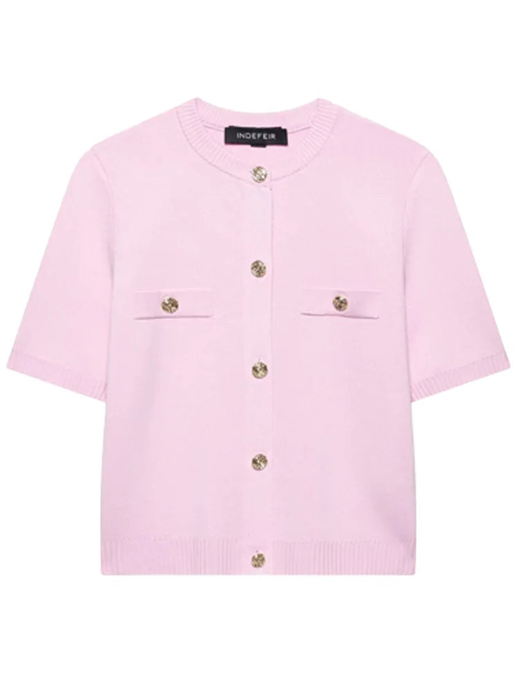 Women's Short Sleeve Chest Flap Button Front Cardigan