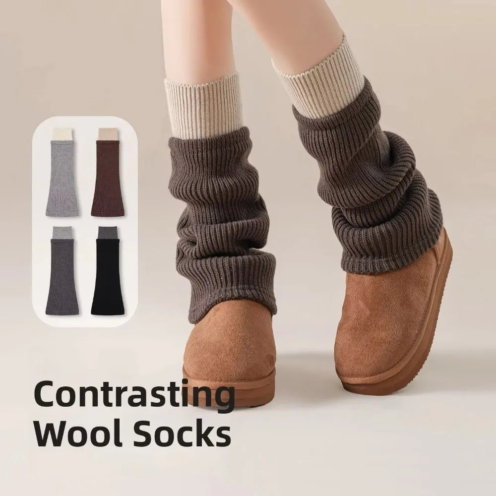 Color Block Ribbed Leg Warmers with Contrasting Wide Cuffs