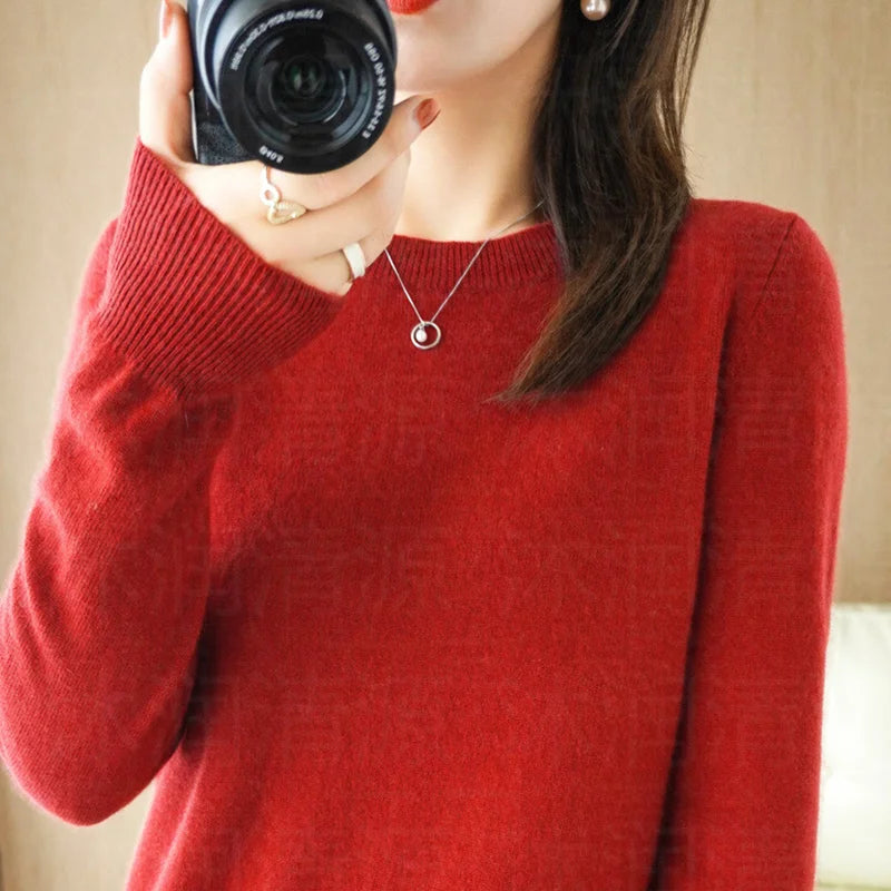 Women's Crew Neck Long Sleeve Sweater Casual Knit Layer