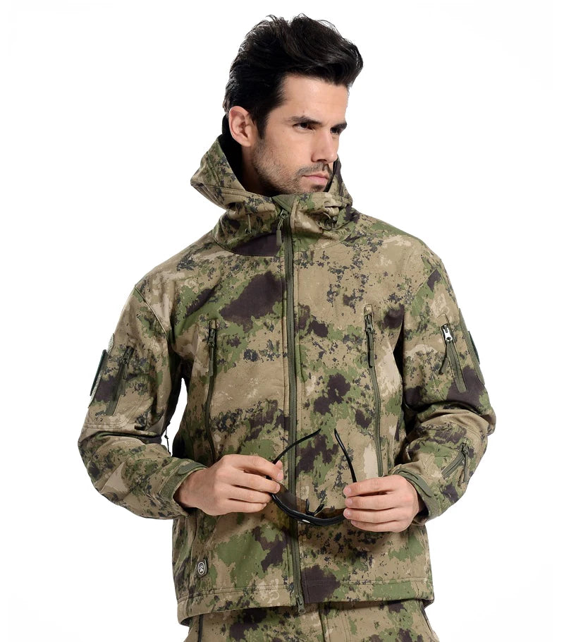 Lurker Soft Shell Camouflage Jacket Men Waterproof Hunting Clothing Warm Camo Tactical Jackets Outdoor Combat Hoodie Coat