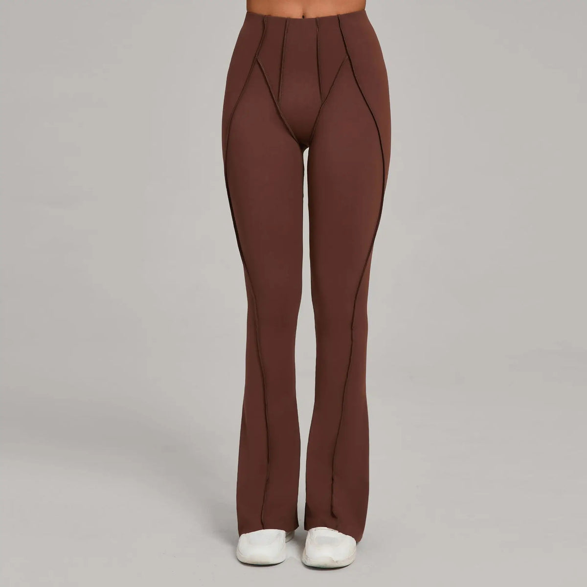 Women's High Waist Nylon Blend Flared Workout Pants with Contoured Seam Details