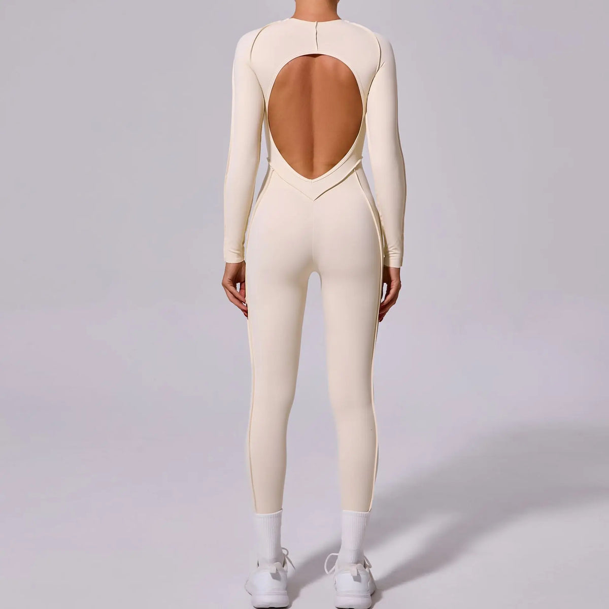 Women's Long Sleeve Nylon Blend Workout Jumpsuit with Back Cutout