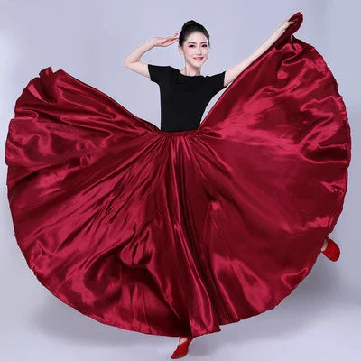 Women's Long Satin-Look Swing Dance Skirt with Length and Style Options