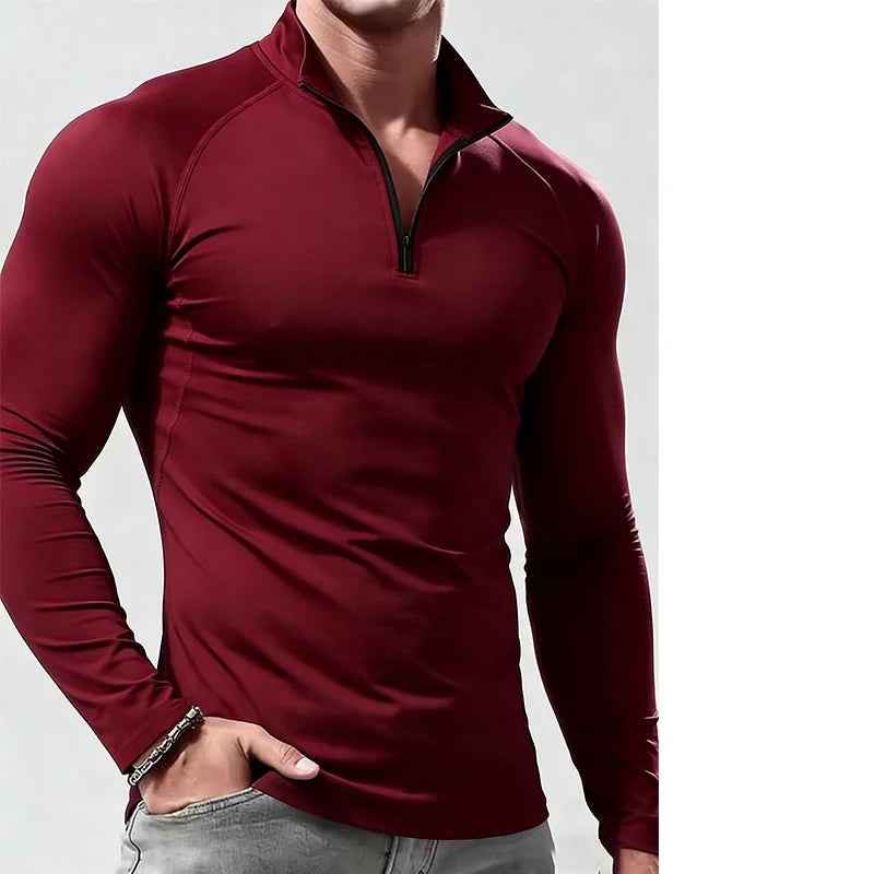 Men's Fitted Long-Sleeve Stretch Polo Shirt