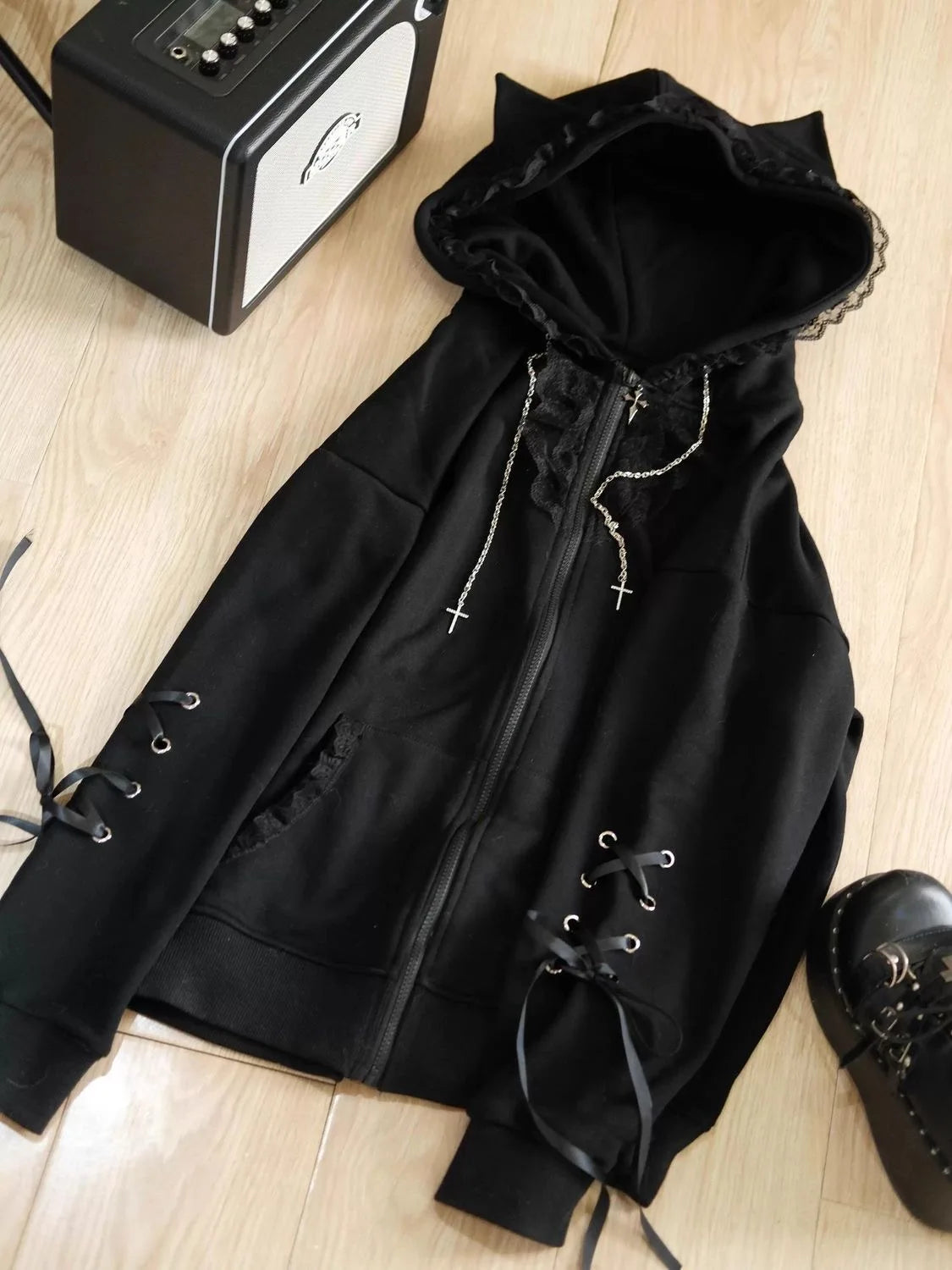 Cat Ear Long Sleeve Full Zip Casual Hoodie