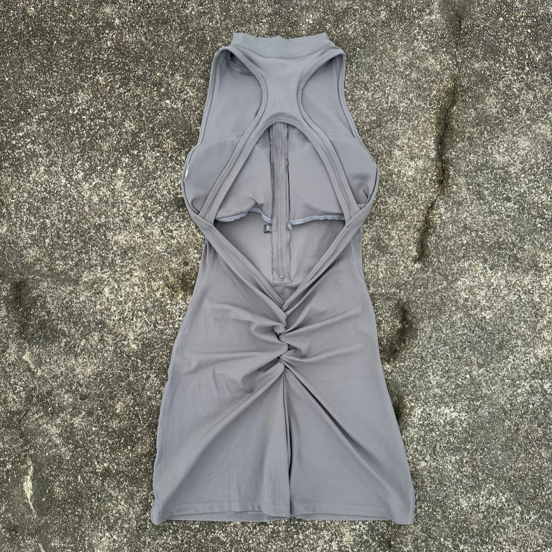 Women's Zip Front Nylon Blend Workout Romper with Stand Collar and Racerback