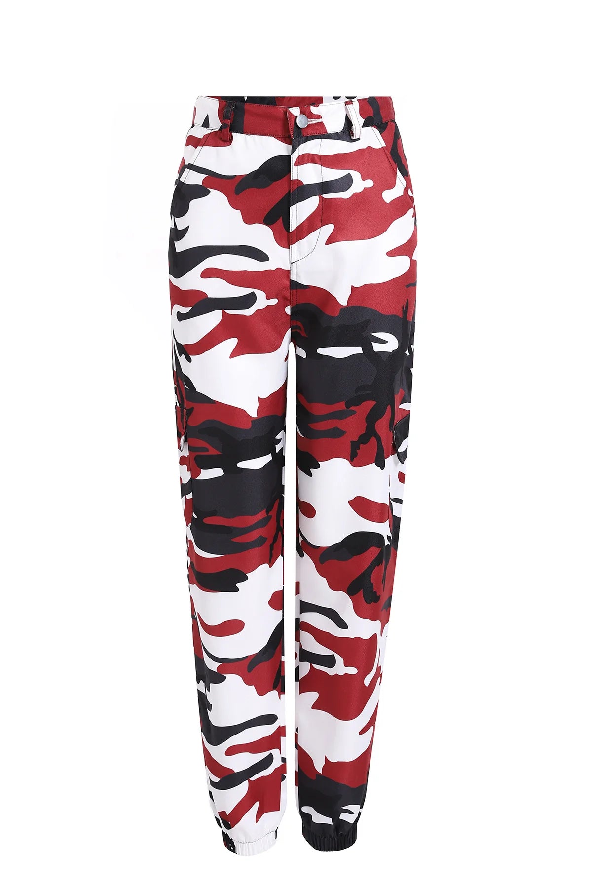 Women's Camouflage Cargo Joggers with Side Pockets and Elastic Cuffs