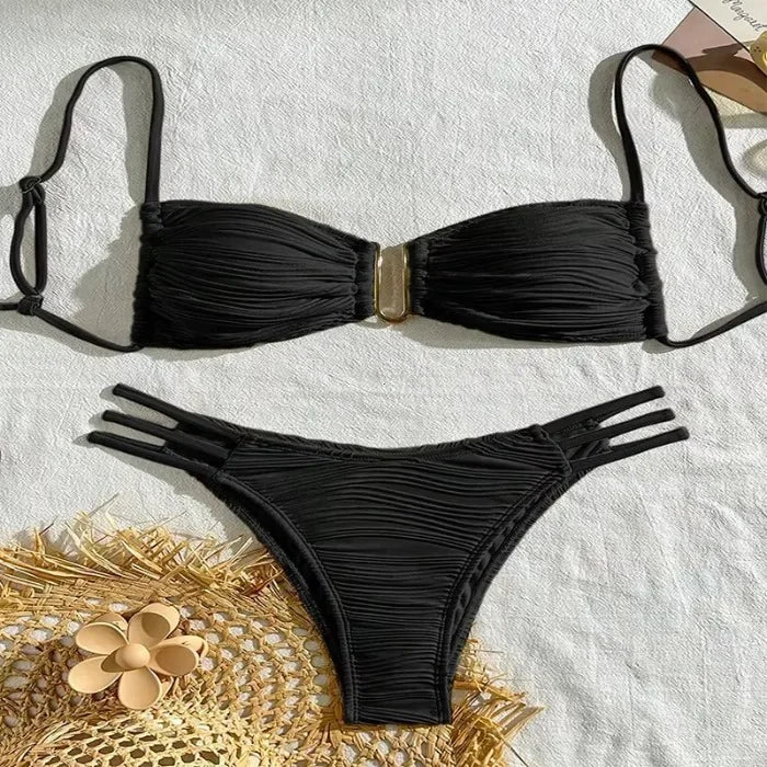 Striped Ruched Bikini