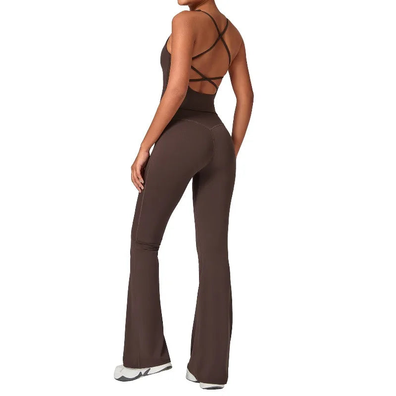 Women's Backless Tank And Flared Pants Yoga Set