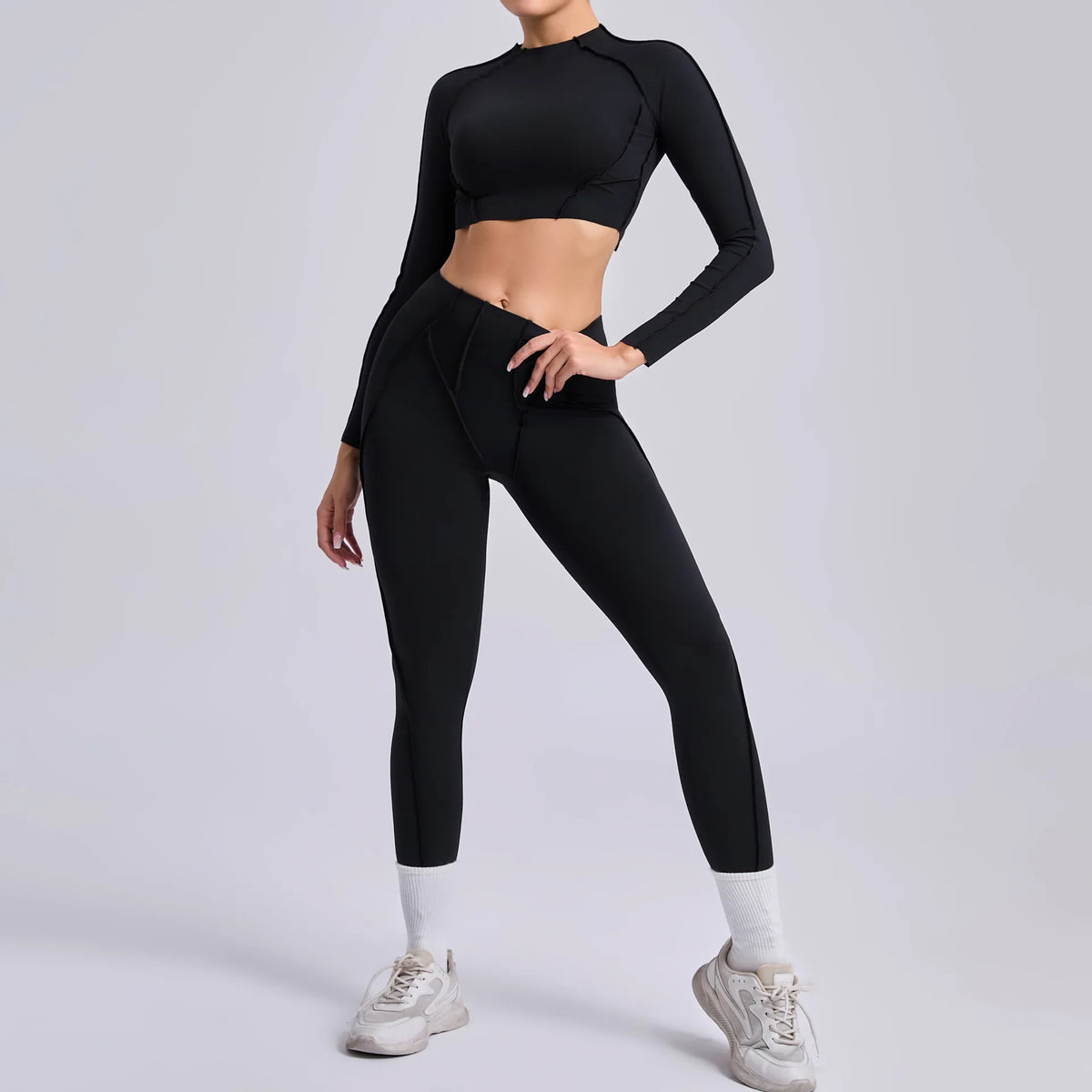 Women's Contrast Seam Bra And Leggings Yoga Set