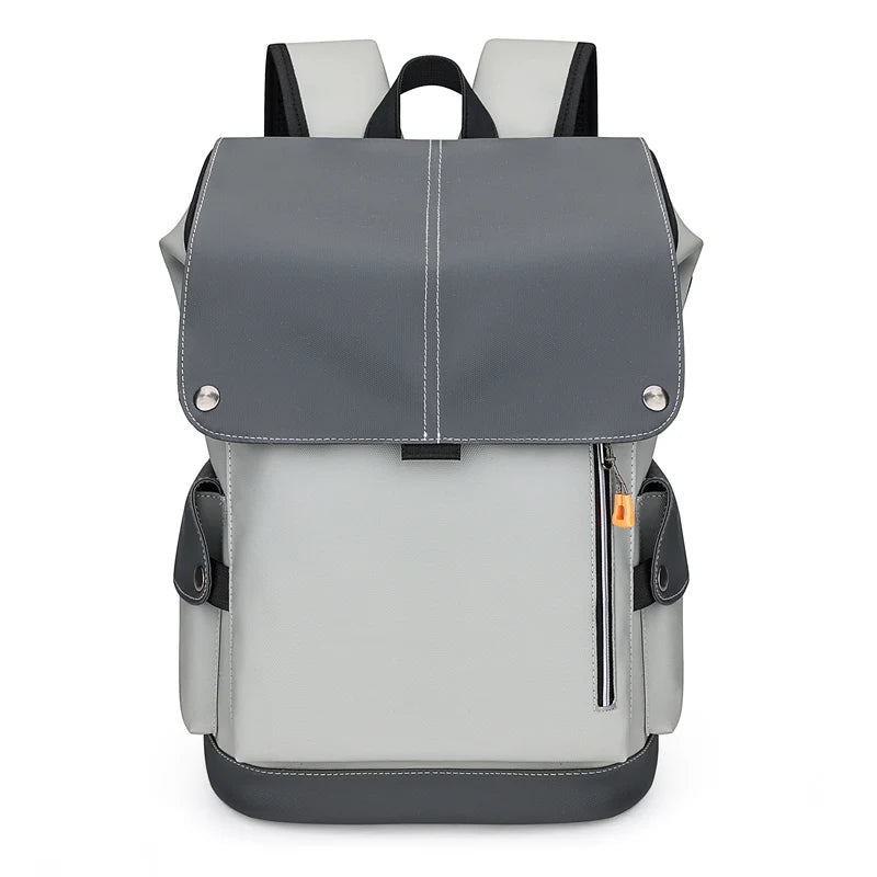 Men's Flap Backpack with Contrasting Panels and Buckle Strap Details