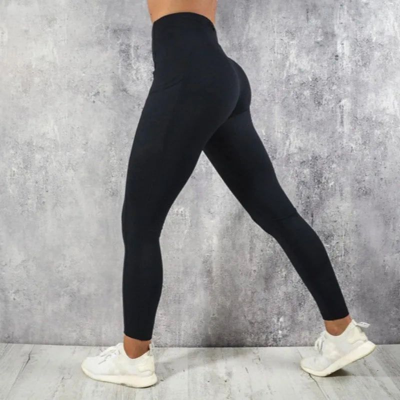 Women's High-Waist Ankle-Length Yoga Leggings with Side Pockets and Stretch Fabric