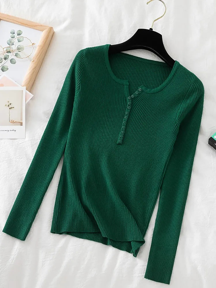 Women's V Neck Short Button Placket Sweater Casual Knit Layer
