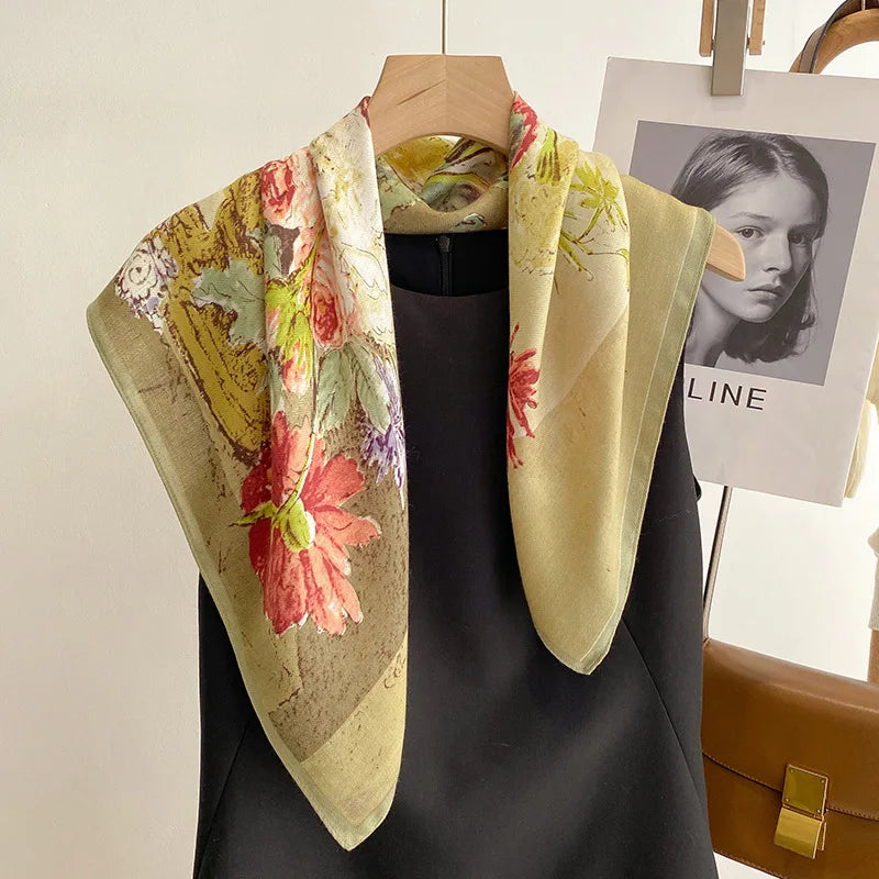 Printed Square Scarf with Polka Dot Pattern Options