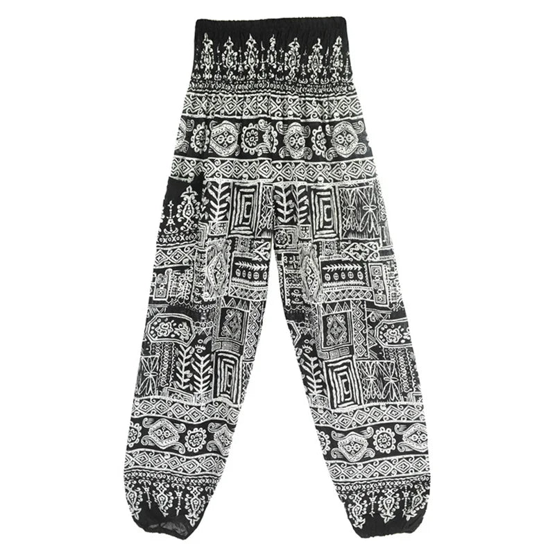 Women's Printed Rayon Harem Pants with High Waist and Gathered Ankles