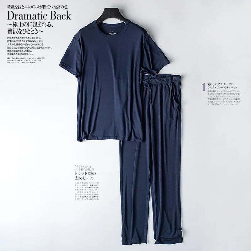 Men's Solid Crew Neck Short Sleeve Top and Pants Pajama Set