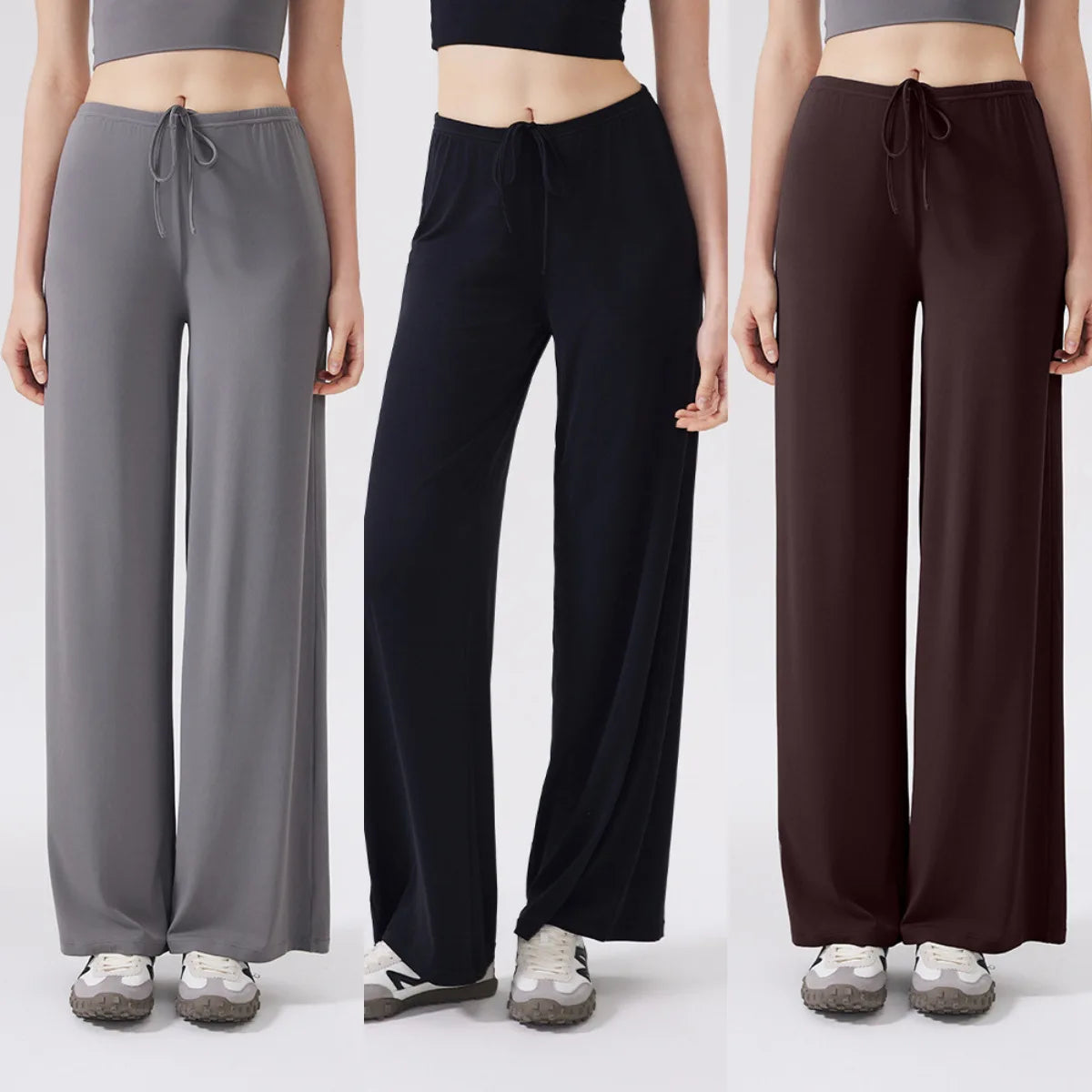 Women's Drawstring Waist Nylon Blend Wide Leg Pants for Casual Activewear