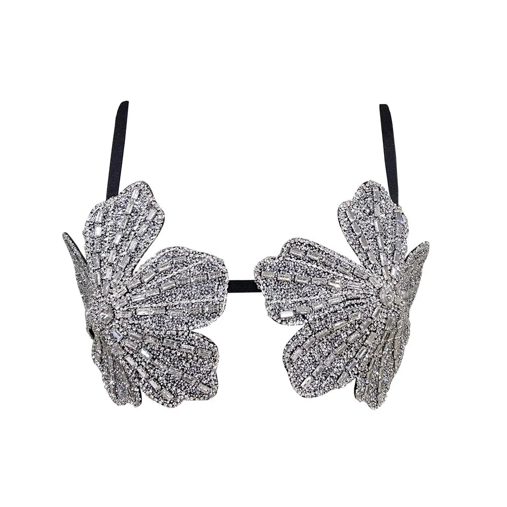 Women's Floral Embellished Bra Top with Decorative Beading and an Open Design