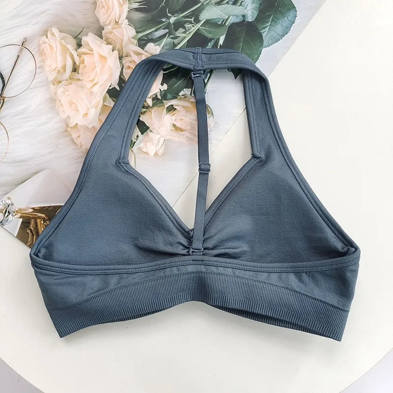 Women's Ruched Halter Neck Sports Bra