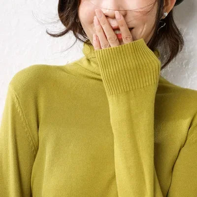Women's Draped Roll Neck Fine Knit Sweater Casual Knit Layer