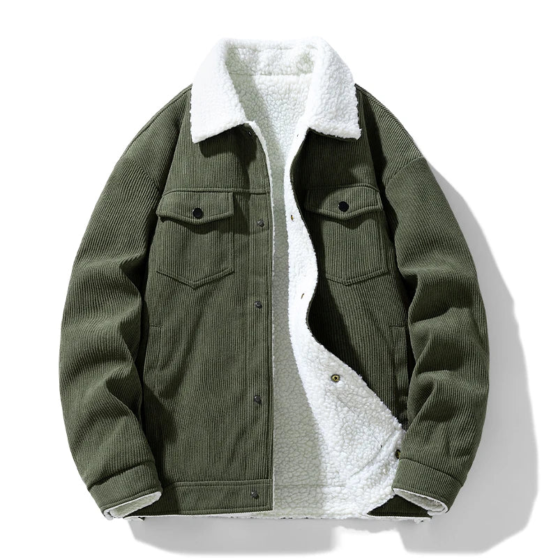 Men's Fleece Collar Corduroy Button Front Jacket