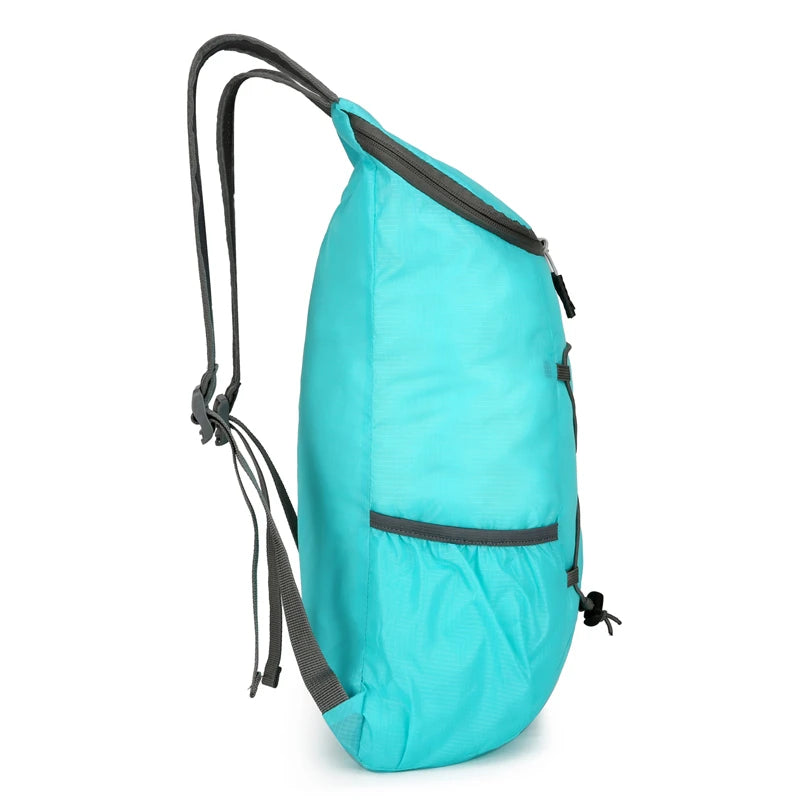Foldable Travel Backpack with Front Cord Detail and Side Pockets