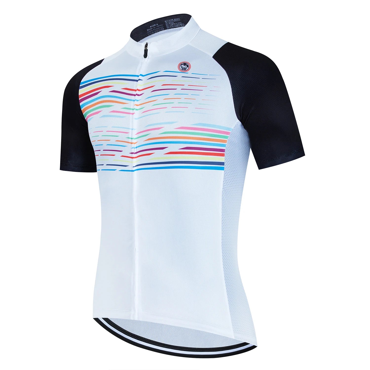 Men's Striped Short Sleeve Full-Zip Cycling Jersey with Rear Pockets