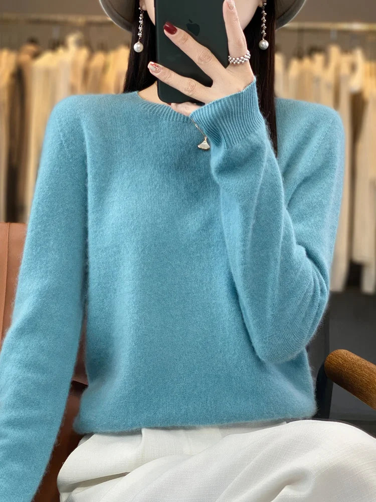Women's Fluffy Round Neck Long Sleeve Sweater Casual Knit Layer