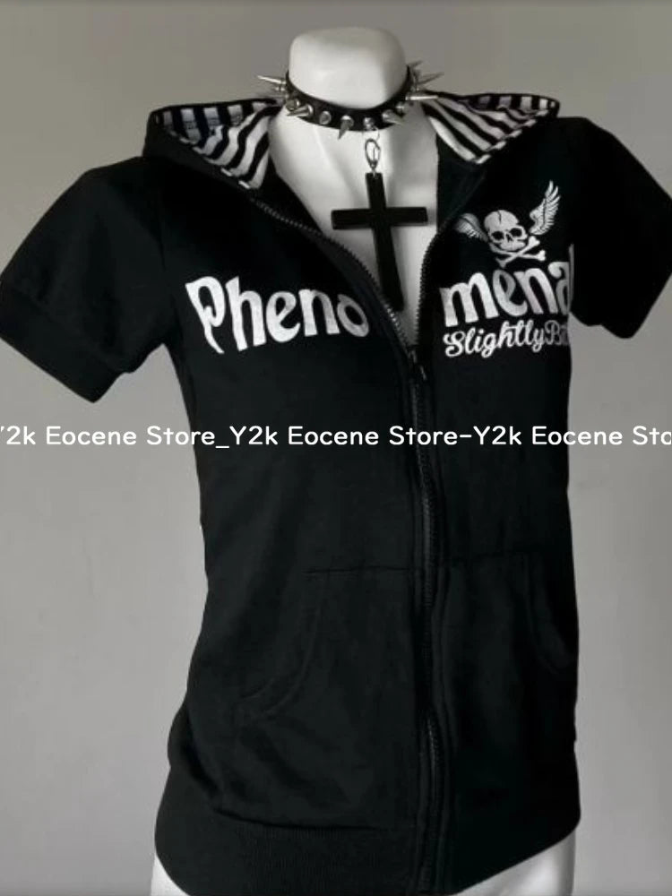 Hooded Short Sleeve Full Zip Casual Top for Layering