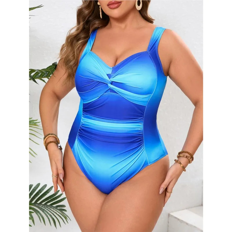 Women's Ombre Print Twist Front Wide Strap One Piece Swimsuit