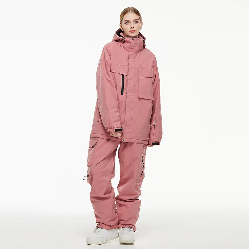 Hooded Ski Jacket and Pants Clothing Set with Style Options