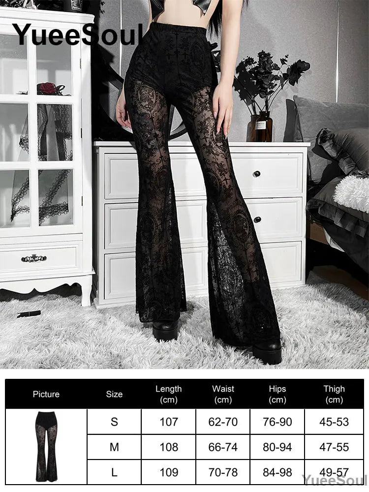 Women's Black Gothic Pants with Flared and Wide Leg Style Options