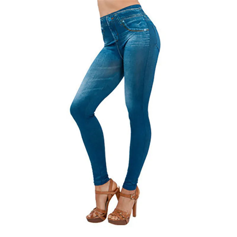 Women's Denim Look Full Length Leggings For Workout Outfits