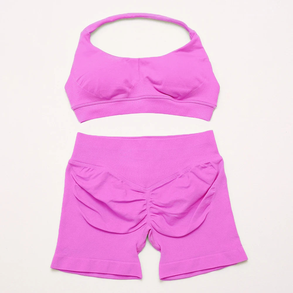 Women's Halter Bra And Shorts Yoga Set For Workout Outfits
