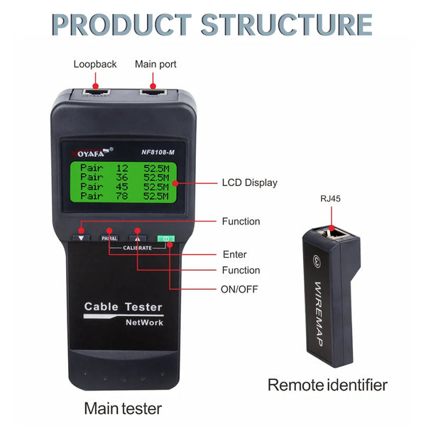 new NF-8108M network cable tester professional rj45 tester Measure Length Cabl Multifunctional poe Network Tools