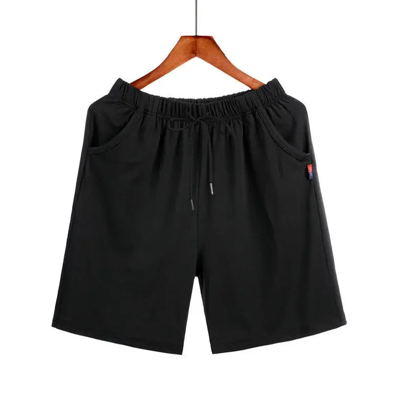 Men's Solid Pocket Elastic Waist Knee Length Lounge Sleep Shorts