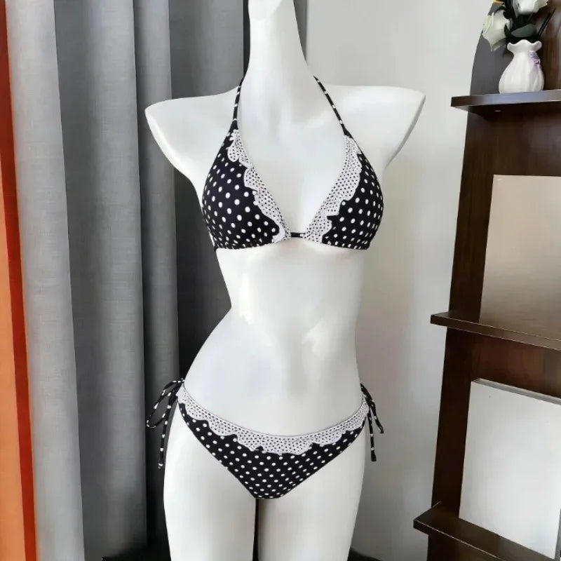 Ruffle Detail Printed Halter Bikini
