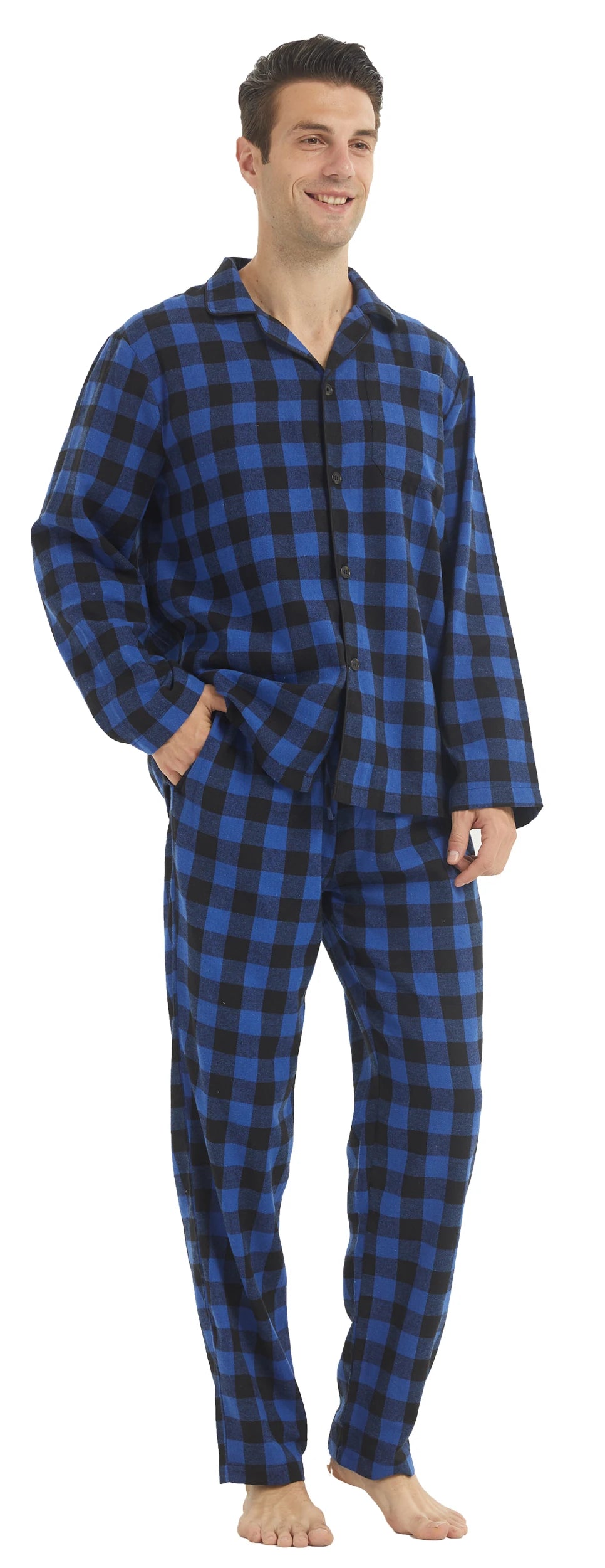 Men's Plaid Button Front Long Sleeve Shirt and Pants Pajama Set