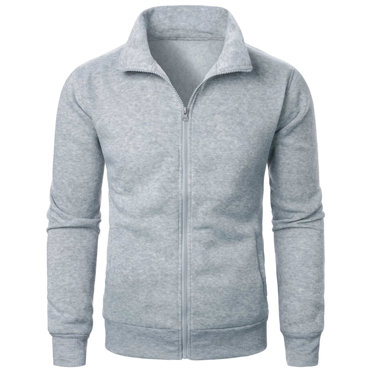 Men's Solid Stand-Collar Zip-Front Jacket