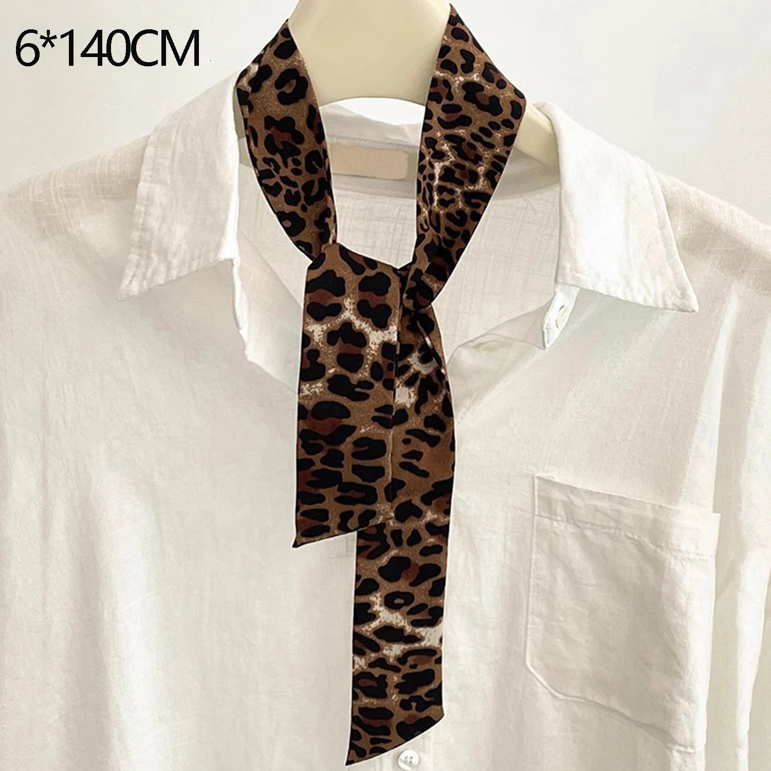 Printed Narrow Long Scarf with Pointed Ribbon Ends