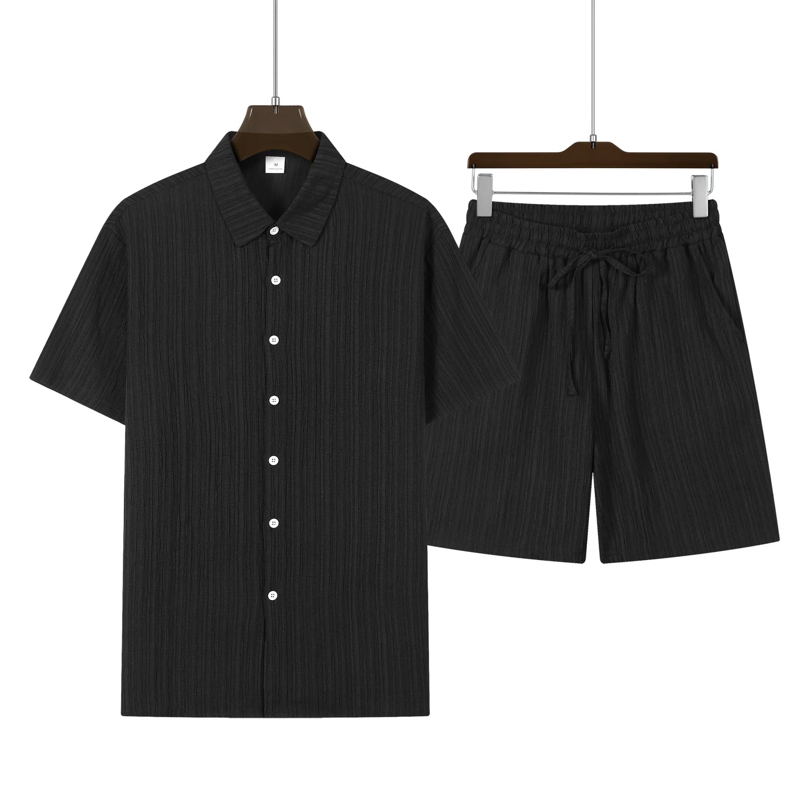 Men's Short Sleeve Button Front Pocket Detail Clothing Set