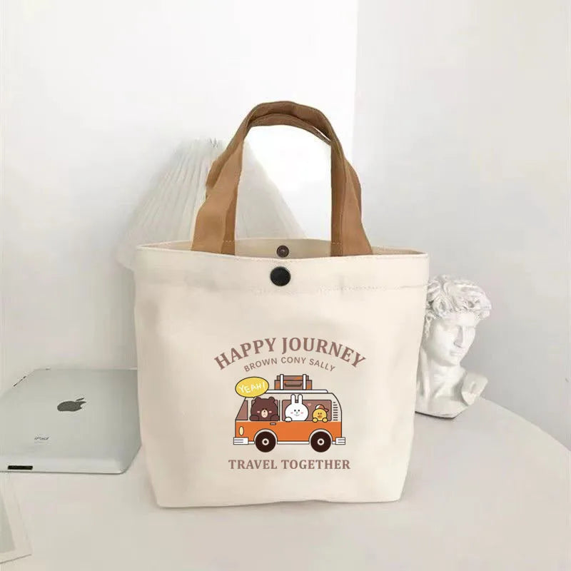 Bear Print Mini Tote Bag with Contrasting Carry Handles