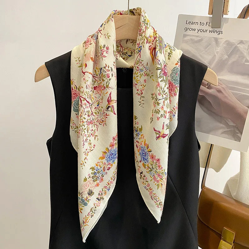 Printed Square Scarf with Polka Dot Pattern Options