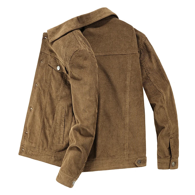Men's Corduroy Zip-Front Collared Slim-Fit Jacket