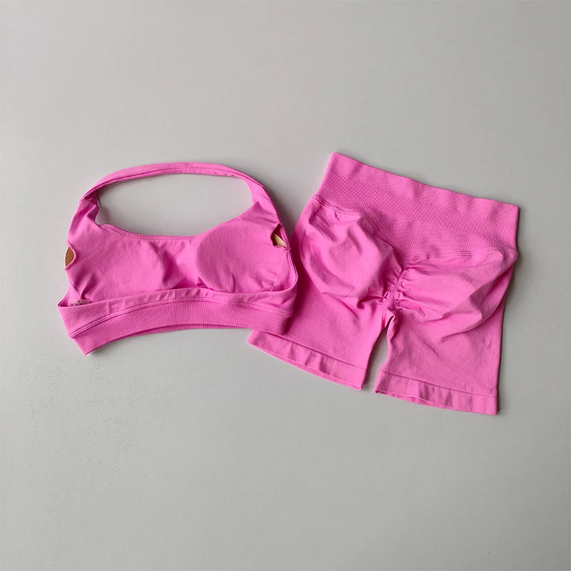 Women's Halter Sports Bra and Shorts Set