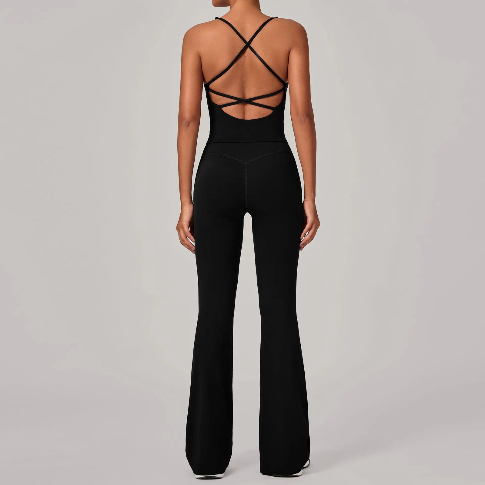 Women's Backless Tank And Flared Pants Yoga Set