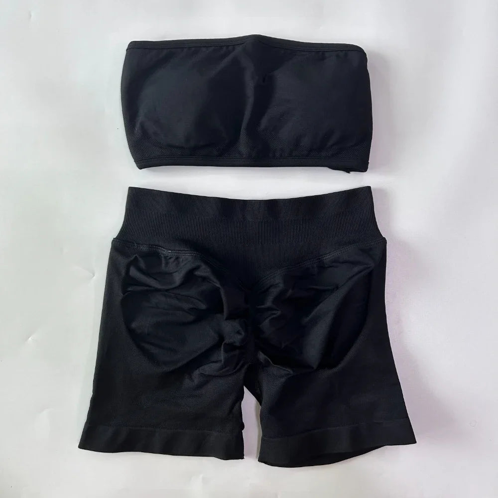 Women's Bandeau Top and Shorts Workout Set
