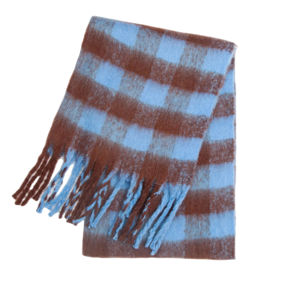 Multicolor Plaid Scarf with Long Shape and Fringed Ends